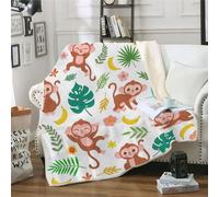 MOXINO 3D Monkey Throw Blanket 150x200 cm Super Soft Plush Microfiber Fleece Cosy Warm Palm Leaves Sherpa Blanket for Bed Sofa Couch Bedroom Decorative（Pattern 61-5）