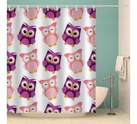 MOXINO 3D Owl Printed Shower Curtain Mould Proof 120x180 cm 100% Polyester Fabric Mildew Resistant Cartoon Owl Bathroom Curtains Waterproof Washable with 12 Hooks（Pattern 43-18）