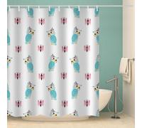 MOXINO 3D Owl Printed Shower Curtain Mould Proof 180x200 cm 100% Polyester Fabric Mildew Resistant Cartoon Owl Bathroom Curtains Waterproof Washable with 12 Hooks（Pattern 43-19）
