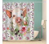 MOXINO 3D Pig Printed Shower Curtain Mould Proof 180x200 cm 100% Polyester Fabric Mildew Resistant Flowers Bathroom Curtains Waterproof Washable with 12 Hooks（Pattern 2-4）