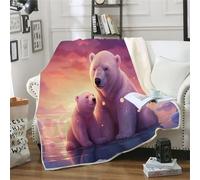 MOXINO 3D Polar Bear Throw Blanket 150x200 cm Super Soft Plush Microfiber Fleece Cosy Warm Animals Bear Sherpa Blanket for Bed Sofa Couch Bedroom Decorative（Pattern 1-2）