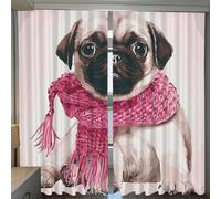 MOXINO 3D Pug Blackout Curtains 2 Panels 29.5" W x 65.4" Drape Eyelet Thermal Insulated Polyester Fabric Window Drapes Dog Curtains for bedroom Living Room（pattern 1-17）