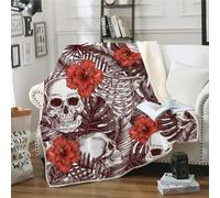 MOXINO 3D skull Throw Blanket 150x200 cm Super Soft Plush Microfiber Fleece Cosy Warm Flowers Palm Leaves Sherpa Blanket for Bed Sofa Couch Bedroom Decorative（Pattern 149-14）