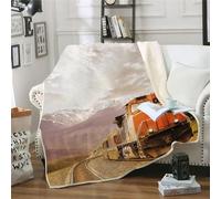 MOXINO 3D Train Throw Blanket 150x200 cm Super Soft Plush Microfiber Fleece Cosy Warm Retro Train Sherpa Blanket for Bed Sofa Couch Bedroom Decorative（Pattern 81-20）