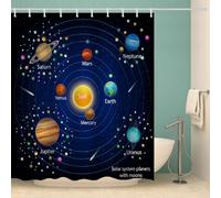 MOXINO 3D Universe Printed Shower Curtain Mould Proof 180x180 cm 100% Polyester Fabric Mildew Resistant Planet Bathroom Curtains Waterproof Washable with 12 Hooks（Pattern 16-3）
