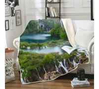 MOXINO 3D Waterfall Throw Blanket 150x200 cm Super Soft Plush Microfiber Fleece Cosy Warm Natural Landscape Sherpa Blanket for Bed Sofa Couch Bedroom Decorative（Pattern 99-12）