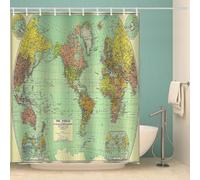 MOXINO 3D World Map Printed Shower Curtain Mould Proof 180x180 cm 100% Polyester Fabric Mildew Resistant World Map Bathroom Curtains Waterproof Washable with 12 Hooks（Pattern 3-16）