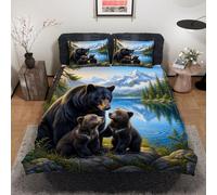 MOXINO Bear Super King Duvet Cover 220x260 cm Microfibre Ultra Soft 3D Animals Bear Bedding Set with Zipper Closure Comforter Quilt Cover with 2 Pillowcase 50x75（XX 1-7