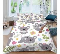 MOXINO Cartoon Koala Single Duvet Cover 135x200 cm Microfibre Ultra Soft 3D Love Flowers Bedding Set with Zipper Closure Comforter Quilt Cover with 1 Pillowcase 50x75(Pattern 151-18)