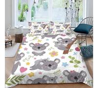 MOXINO Cartoon Koala Super King Duvet Cover 220x260 cm Microfibre Ultra Soft 3D Love Flowers Bedding Set with Zipper Closure Comforter Quilt Cover with 2 Pillowcase 50x75(Pattern 156-13)