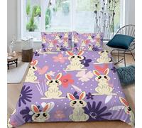 MOXINO Cartoon Rabbit Super King Duvet Cover 220x260 cm Microfibre Ultra Soft 3D Love Flowers Bedding Set with Zipper Closure Comforter Quilt Cover with 2 Pillowcase 50x75(Pattern 151-6)