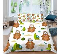 MOXINO Cartoon Sloth King Duvet Cover 220x230 cm Microfibre Ultra Soft 3D Sloths Bedding Set with Zipper Closure Comforter Quilt Cover with 2 Pillowcase 50x75(Pattern 179-6)