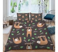 MOXINO Cartoon Sloth Single Duvet Cover 135x200 cm Microfibre Ultra Soft 3D Sloths Bedding Set with Zipper Closure Comforter Quilt Cover with 1 Pillowcase 50x75(Pattern 179-2)