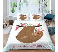 MOXINO Cartoon Sloth Super King Duvet Cover 220x260 cm Microfibre Ultra Soft 3D Sloths Bedding Set with Zipper Closure Comforter Quilt Cover with 2 Pillowcase 50x75(Pattern 162-17)