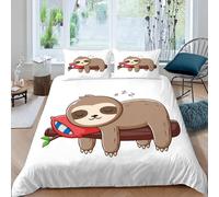 MOXINO Cartoon Sloth Super King Duvet Cover 220x260 cm Microfibre Ultra Soft 3D Sloths Bedding Set with Zipper Closure Comforter Quilt Cover with 2 Pillowcase 50x75(Pattern 173-18)