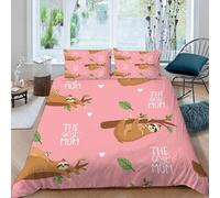 MOXINO Cartoon Sloth Super King Duvet Cover 220x260 cm Microfibre Ultra Soft 3D Sloths Bedding Set with Zipper Closure Comforter Quilt Cover with 2 Pillowcase 50x75(Pattern 173-16)