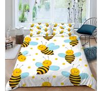MOXINO Cute Bee Double Duvet Cover 200x200 cm Microfibre Ultra Soft 3D Bee Bedding Set with Zipper Closure Comforter Quilt Cover with 2 Pillowcase 50x75(Pattern 185-12)