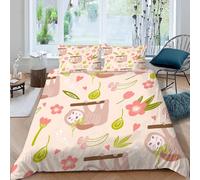 MOXINO Cute Sloth Single Duvet Cover 135x200 cm Microfibre Ultra Soft 3D Flowers Bedding Set with Zipper Closure Comforter Quilt Cover with 1 Pillowcase 50x75(Pattern 113-6)