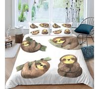 MOXINO Cute Sloth Super King Duvet Cover 220x260 cm Microfibre Ultra Soft 3D Sloths Bedding Set with Zipper Closure Comforter Quilt Cover with 2 Pillowcase 50x75(Pattern 175-2)