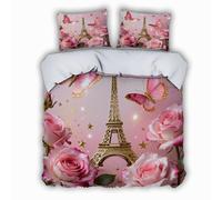 MOXINO Eiffel Tower Double Duvet Cover 200x200 cm Microfibre Ultra Soft 3D Paris Bedding Set with Zipper Closure Comforter Quilt Cover with 2 Pillowcase 50x75（XX 6-4