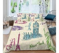 MOXINO Eiffel Tower Single Duvet Cover 135x200 cm Microfibre Ultra Soft 3D Big Ben Bedding Set with Zipper Closure Comforter Quilt Cover with 1 Pillowcase 50x75（Pattern 75-9）