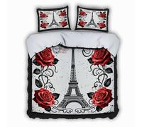 MOXINO Eiffel Tower Single Duvet Cover 135x200 cm Microfibre Ultra Soft 3D Paris Bedding Set with Zipper Closure Comforter Quilt Cover with 1 Pillowcase 50x75（XX 2-10