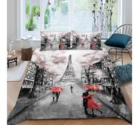MOXINO Eiffel Tower Super King Duvet Cover 220x260 cm Microfibre Ultra Soft 3D Paris Bedding Set with Zipper Closure Comforter Quilt Cover with 2 Pillowcase 50x75（Pattern 50-5）