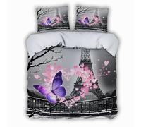 MOXINO Eiffel Tower Super King Duvet Cover 220x260 cm Microfibre Ultra Soft 3D Paris Bedding Set with Zipper Closure Comforter Quilt Cover with 2 Pillowcase 50x75（XX 5-5