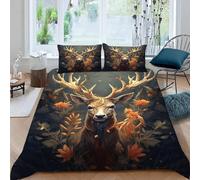 MOXINO Elk Super King Duvet Cover 220x260 cm Microfibre Ultra Soft 3D Retro Floral Bedding Set with Zipper Closure Comforter Quilt Cover with 2 Pillowcase 50x75（Pattern 3-15）