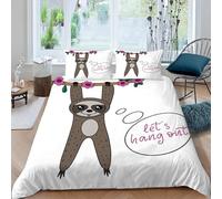MOXINO Funny Sloth Double Duvet Cover 200x200 cm Microfibre Ultra Soft 3D Sloths Bedding Set with Zipper Closure Comforter Quilt Cover with 2 Pillowcase 50x75(Pattern 173-11)