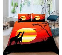 MOXINO Giraffe Double Duvet Cover 200x200 cm Microfibre Ultra Soft 3D Sunset Bedding Set with Zipper Closure Comforter Quilt Cover with 2 Pillowcase 50x75（Pattern 32-9）