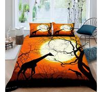 MOXINO Giraffe King Duvet Cover 220x230 cm Microfibre Ultra Soft 3D Sunset Bedding Set with Zipper Closure Comforter Quilt Cover with 2 Pillowcase 50x75（Pattern 48-12）