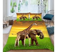 MOXINO Giraffe Single Duvet Cover 135x200 cm Microfibre Ultra Soft 3D Elephant Bedding Set with Zipper Closure Comforter Quilt Cover with 1 Pillowcase 50x75（Pattern 32-10）