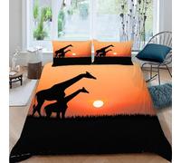 MOXINO Giraffe Single Duvet Cover 135x200 cm Microfibre Ultra Soft 3D Sunset Bedding Set with Zipper Closure Comforter Quilt Cover with 1 Pillowcase 50x75（Pattern 24-9）