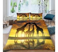 MOXINO Giraffe Super King Duvet Cover 220x260 cm Microfibre Ultra Soft 3D Sunset Bedding Set with Zipper Closure Comforter Quilt Cover with 2 Pillowcase 50x75（Pattern 48-14）