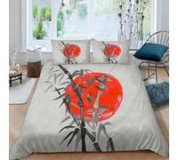 MOXINO Japan Style Super King Duvet Cover 220x260 cm Microfibre Ultra Soft 3D Bamboo Bedding Set with Zipper Closure Comforter Quilt Cover with 2 Pillowcase 50x75（XX 25-2）