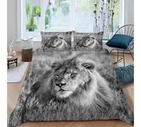 MOXINO Lion Double Duvet Cover 200x200 cm Microfibre Ultra Soft 3D Lion Bedding Set with Zipper Closure Comforter Quilt Cover with 2 Pillowcase 50x75（Pattern 45-10）