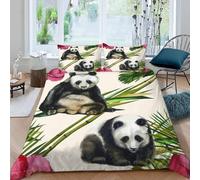 MOXINO Panda Super King Duvet Cover 220x260 cm Microfibre Ultra Soft 3D Palm Leaves Bedding Set with Zipper Closure Comforter Quilt Cover with 2 Pillowcase 50x75(Pattern 3-8)