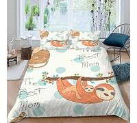 MOXINO Sloth King Duvet Cover 220x230 cm Microfibre Ultra Soft 3D Cartoon Sloth Bedding Set with Zipper Closure Comforter Quilt Cover with 2 Pillowcase 50x75（Pattern 34-19）
