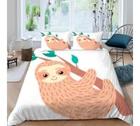MOXINO Sloth King Duvet Cover 220x230 cm Microfibre Ultra Soft 3D Cartoon Sloth Bedding Set with Zipper Closure Comforter Quilt Cover with 2 Pillowcase 50x75（Pattern 36-20）