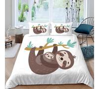 MOXINO Sloth Super King Duvet Cover 220x260 cm Microfibre Ultra Soft 3D Cartoon Sloth Bedding Set with Zipper Closure Comforter Quilt Cover with 2 Pillowcase 50x75（Pattern 43-17）