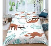 MOXINO Sloth Super King Duvet Cover 220x260 cm Microfibre Ultra Soft 3D Cartoon Sloth Bedding Set with Zipper Closure Comforter Quilt Cover with 2 Pillowcase 50x75（Pattern 28-18）