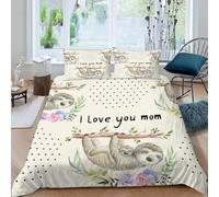 MOXINO Sloth Super King Duvet Cover 220x260 cm Microfibre Ultra Soft 3D Cartoon Sloth Bedding Set with Zipper Closure Comforter Quilt Cover with 2 Pillowcase 50x75（Pattern 46-7）