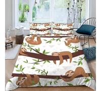 MOXINO Sloth Super King Duvet Cover 220x260 cm Microfibre Ultra Soft 3D Cute Sloth Bedding Set with Zipper Closure Comforter Quilt Cover with 2 Pillowcase 50x75（Pattern 17-7）