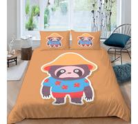 MOXINO Sloths Single Duvet Cover 135x200 cm Microfibre Ultra Soft 3D Cartoon Sloth Bedding Set with Zipper Closure Comforter Quilt Cover with 1 Pillowcase 50x75(Pattern 115-13)