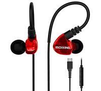 MOXKING USB C Running Sports Earbud, Type C Headphones Wired Over Ear In Ear Headsets Enhanced Bass Stereo Earphones with Microphone and Remote for Running Jogging Gym (RED-TypeC)