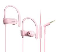 MOXKING Wired earphone with Microphone Volume Control Ear Hook and Case, Sweatproof Sport Earphones for Running Exercise Gym Workout, Wrap Around Headphones for Cellphones(Pink)