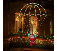 Moxled Christmas Decorations Outdoor - 2.8ft LED Parachute Christmas Lights with Santa Claus, Waterproof 8 Modes Battery Lights for Roof Window Door Wall Garden Decor (Red & Green)