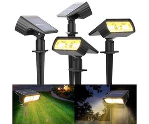 Moxled Solar Lights Outdoor Garden, 3000K Warm White Solar Spot Lights 4 Pack, IP65 Waterproof, 2 Brightness Modes Stake Lights Solar Powered for Yard, Walkway, Driveway, Pathway