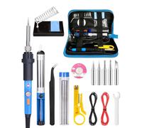 MOXTOYU 17-in-1 Electric Soldering Iron Kit, 60W Soldering Iron with Adjustable Temperature 220-480℃, ON/Off Switch, 5 Soldering Tips, Desoldering Pump, Wire Stripper, Tweezer, Stand, Tool Case